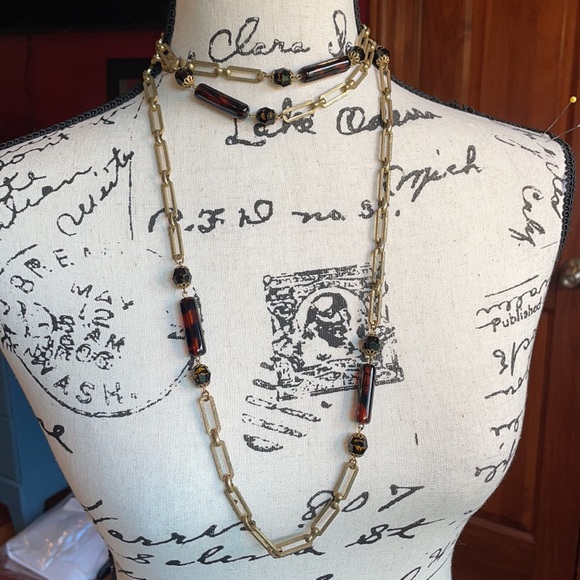 Miriam Haskell VTG 60” Russian gold and amber color beaded necklace - Picture 3 of 12